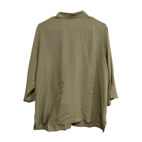Citron Santa Monica Womens Olive Green Silk Button-Up 3/4 Sleeve Blouse Sz 1X - Picture 2 of 9